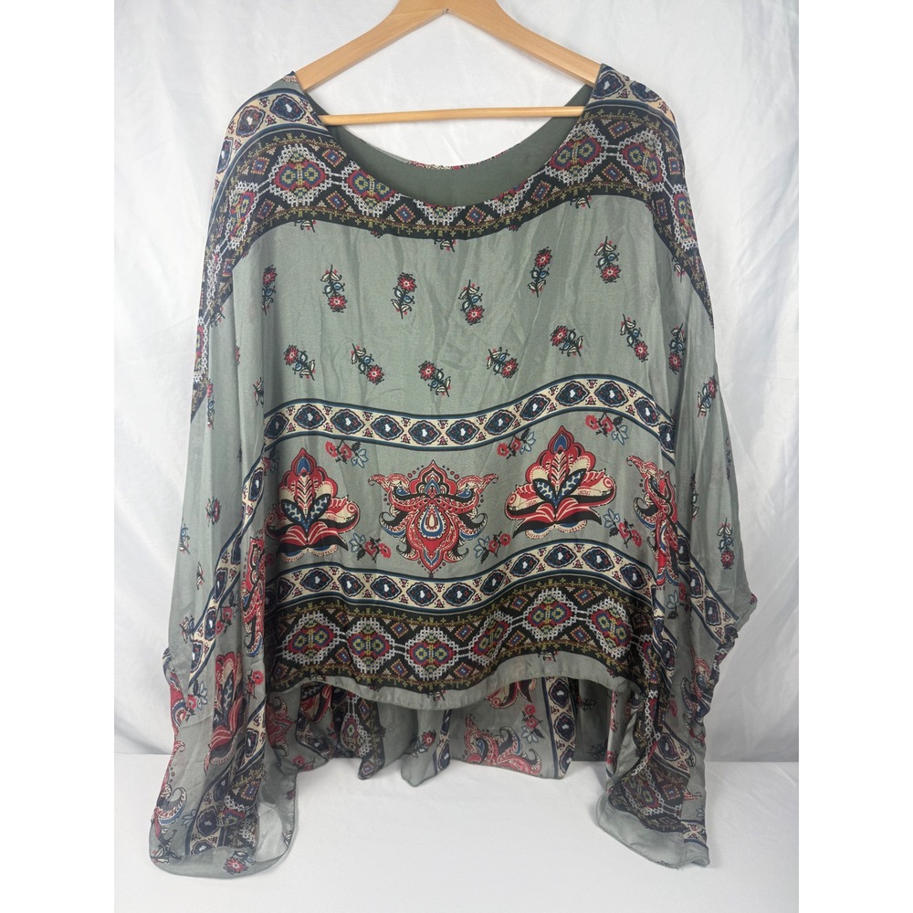 hTrend OS/L Made in Italy NWT Silk Blend Oversized Boho Poncho Top